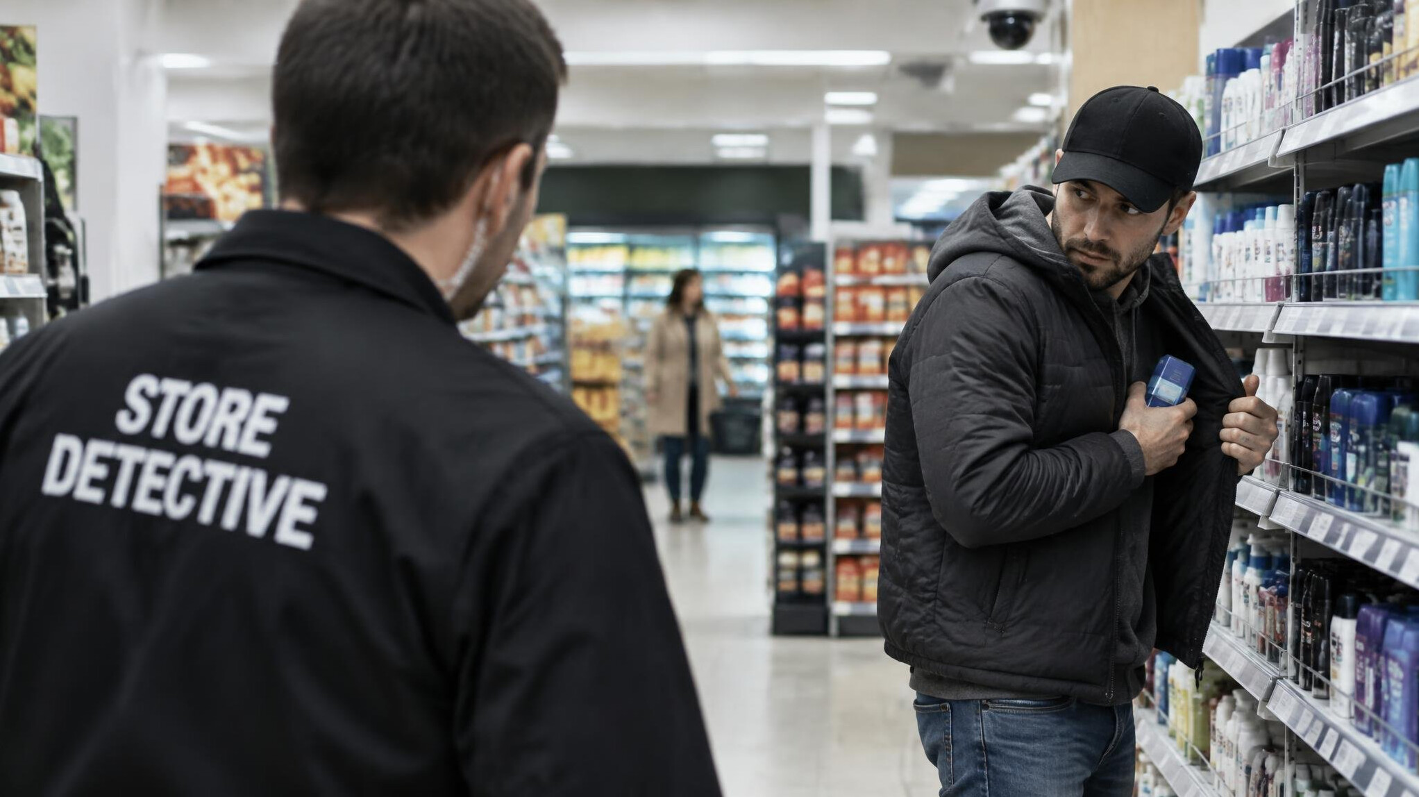 store detective watching thief